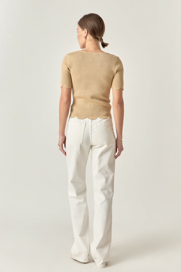 English Factory Scalloped Hem Square Neck Sweater TAUPE