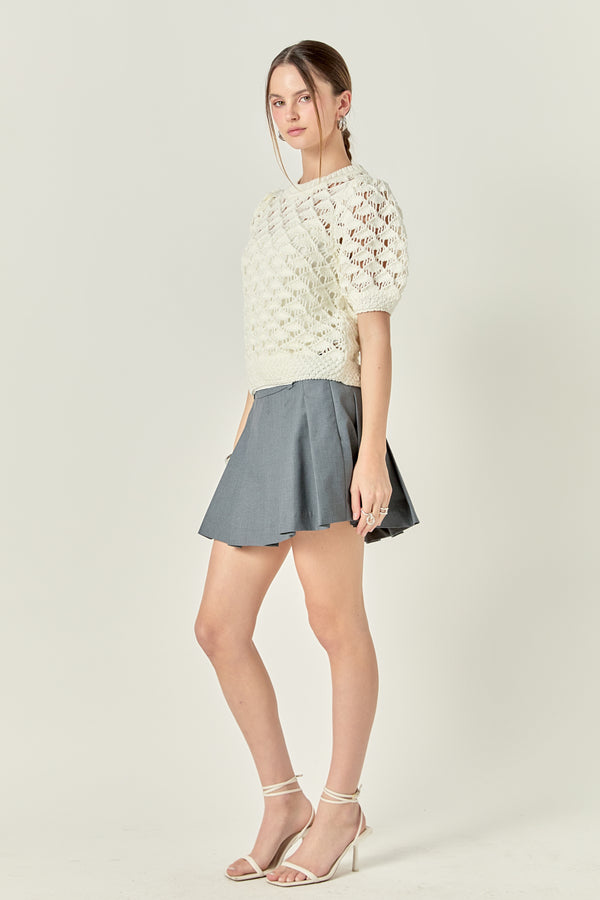 English Factory Scalloped Puff Sleeve Knit Top OFF WHITE