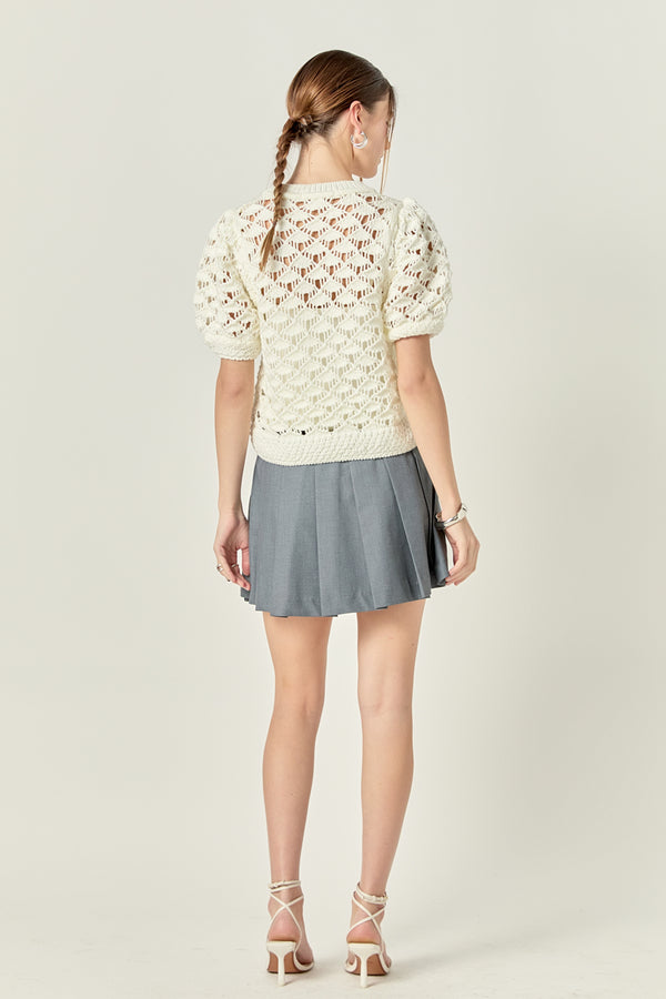 English Factory Scalloped Puff Sleeve Knit Top OFF WHITE