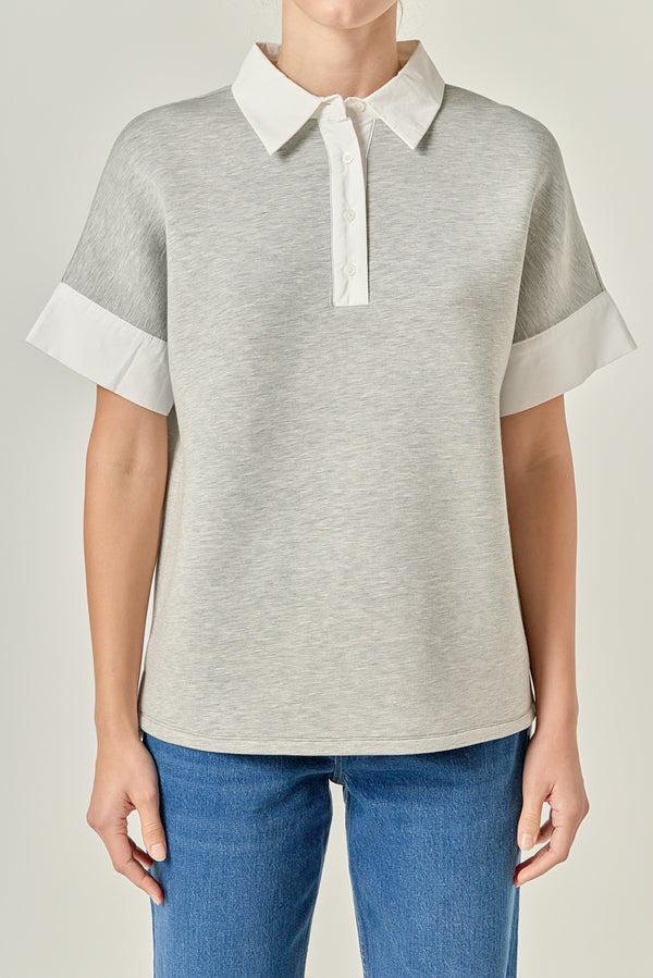 English Factory Scuba Collar Sweatshirt HEATHER GREY/WHITE