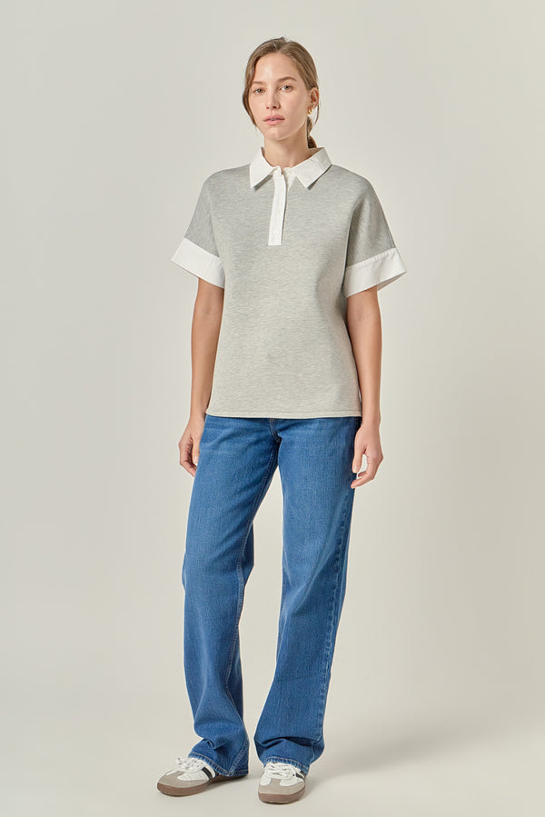 English Factory Scuba Collar Sweatshirt HEATHER GREY/WHITE