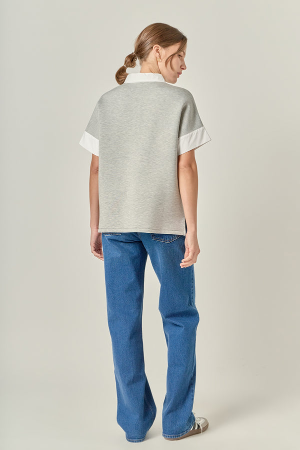 English Factory Scuba Collar Sweatshirt HEATHER GREY/WHITE