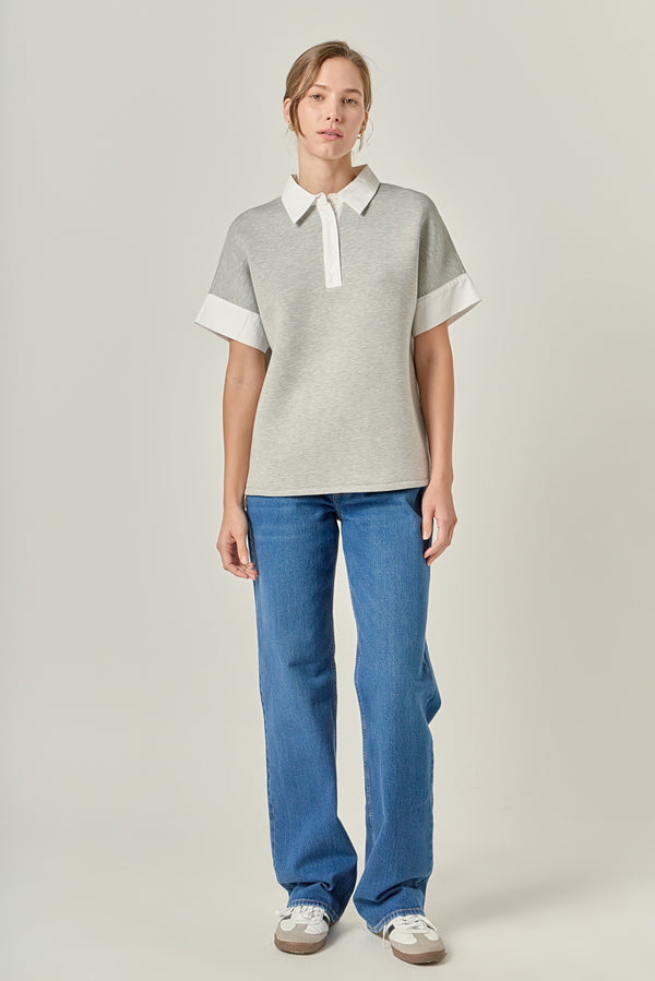 english factory Scuba Collar Sweatshirt HEATHER GREY/WHITE