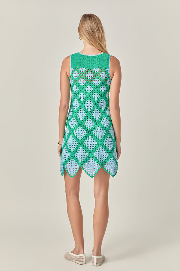 English Factory Seabloom Crochet Knit Dress GREEN/POWDER BLUE