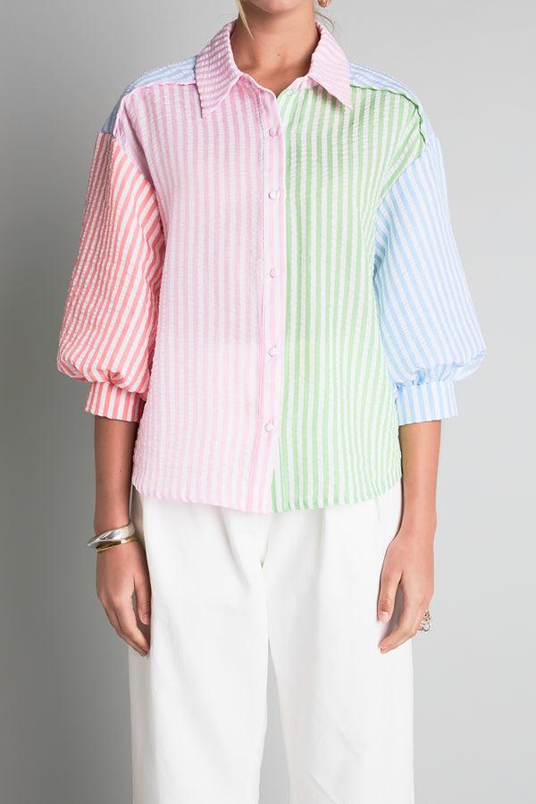 English Factory Seersucker Striped Colorblock Shirt MULTI