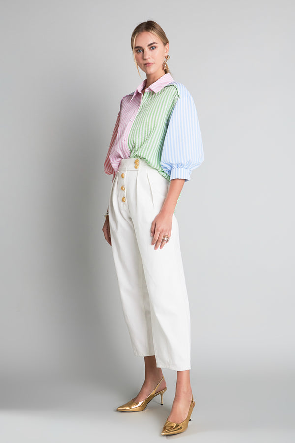 English Factory Seersucker Striped Colorblock Shirt MULTI