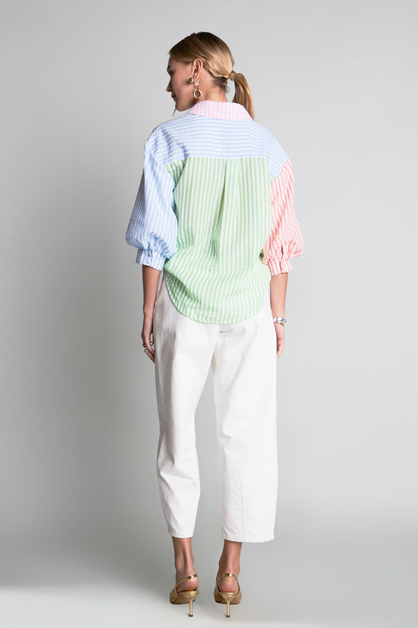 English Factory Seersucker Striped Colorblock Shirt MULTI