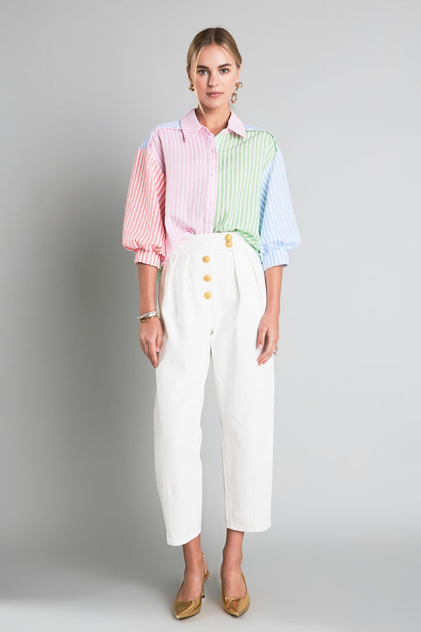 english factory Seersucker Striped Colorblock Shirt MULTI