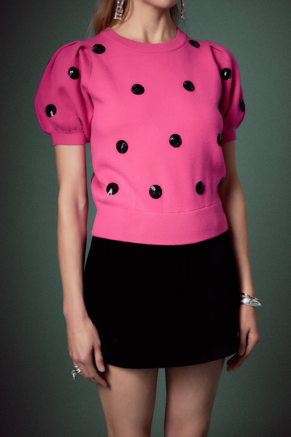 English Factory Sequin Dot Black Sweater FUCHSIA/BLACK