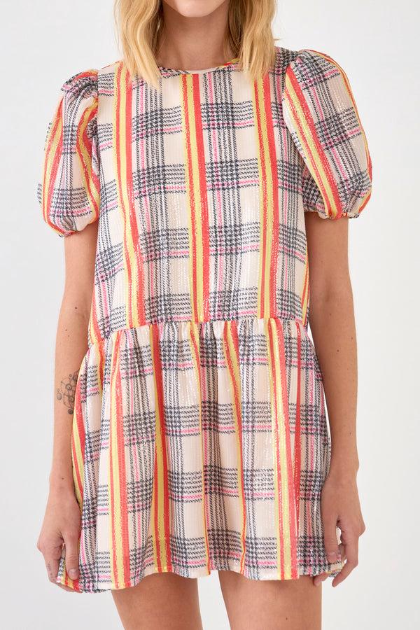 English Factory Sequins Check Mini Dress IVORY MULTI