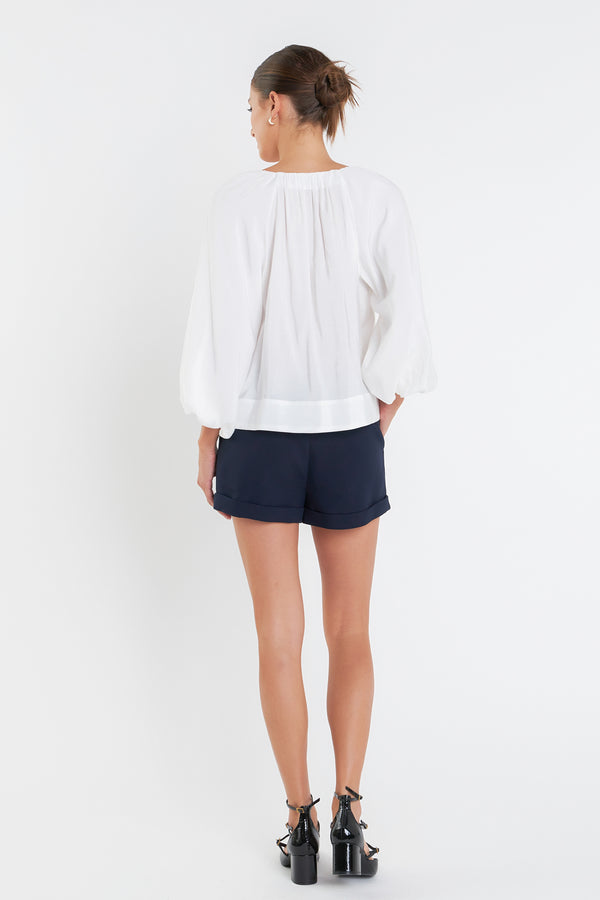 English Factory Shirringed Puff Sleeves Top OFF WHITE