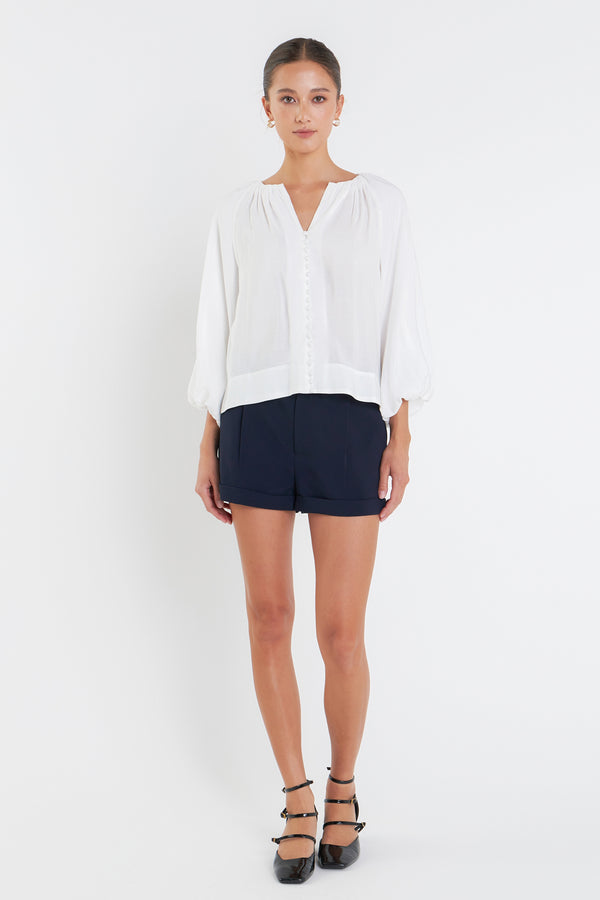 english factory Shirringed Puff Sleeves Top OFF WHITE