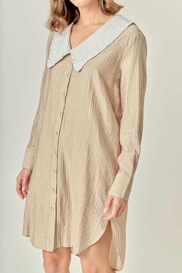 English Factory Shirt Dress With Contrast Collar BEIGE/WHITE