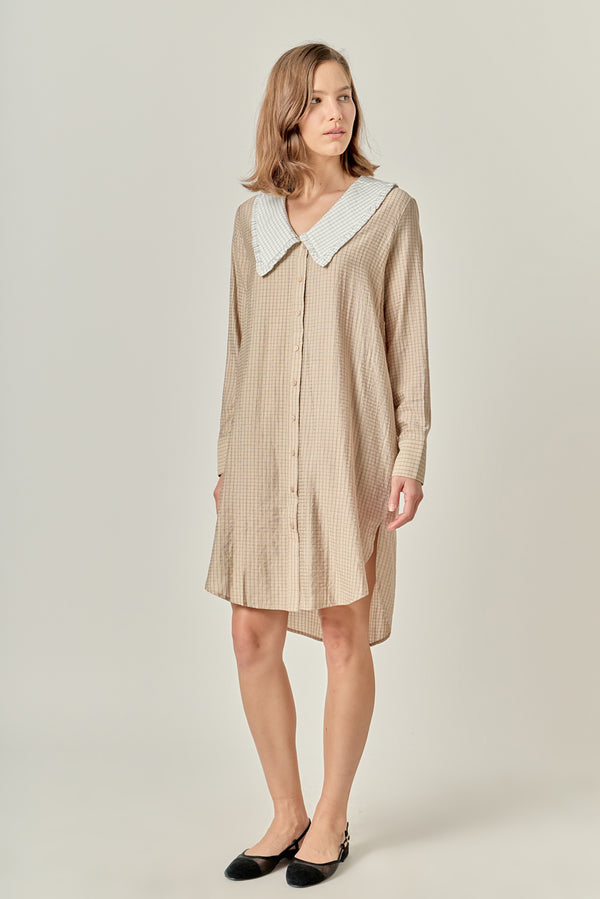 English Factory Shirt Dress With Contrast Collar BEIGE/WHITE