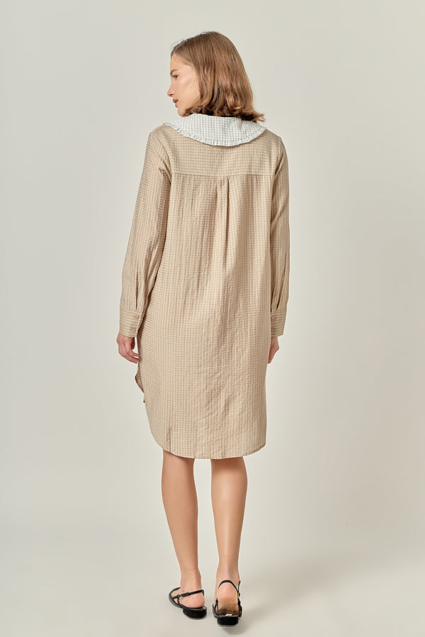 English Factory Shirt Dress With Contrast Collar BEIGE/WHITE