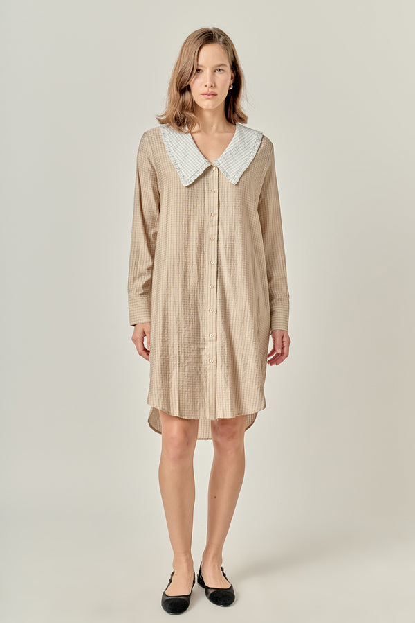 english factory Shirt Dress with Contrast Collar BEIGE/WHITE