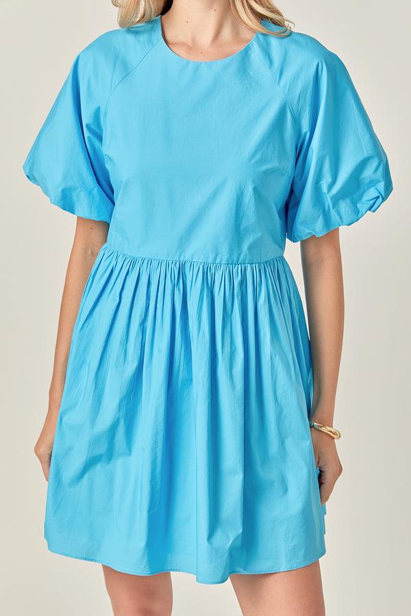English Factory Short Balloon Sleeve Mini Dress OCEAN BLUE
