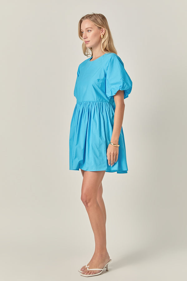 English Factory Short Balloon Sleeve Mini Dress OCEAN BLUE