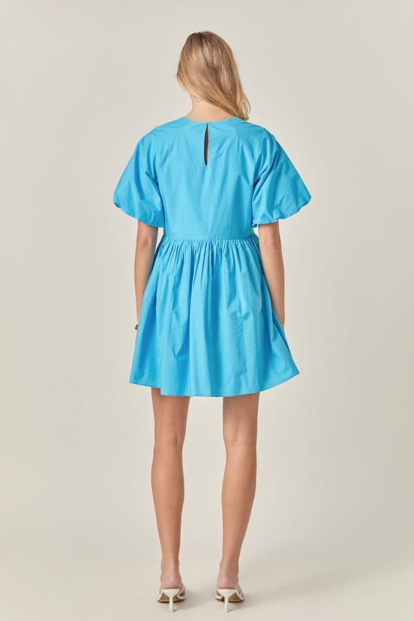 English Factory Short Balloon Sleeve Mini Dress OCEAN BLUE