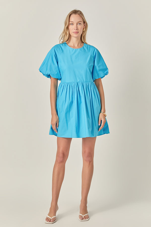 english factory Short Balloon Sleeve Mini Dress OCEAN BLUE