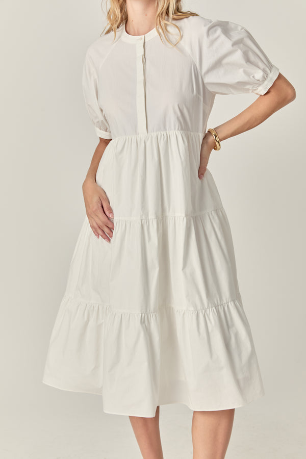 English Factory Short Puff Sleeve Midi Dress With Pockets WHITE