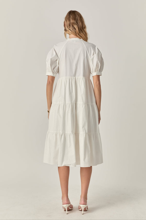 English Factory Short Puff Sleeve Midi Dress With Pockets WHITE