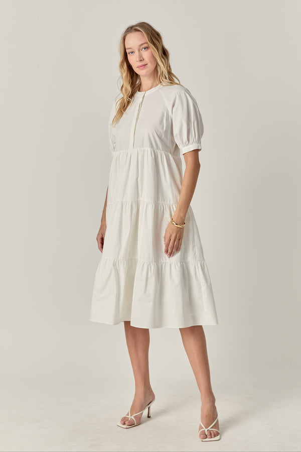 English Factory Short Puff Sleeve Midi Dress With Pockets WHITE