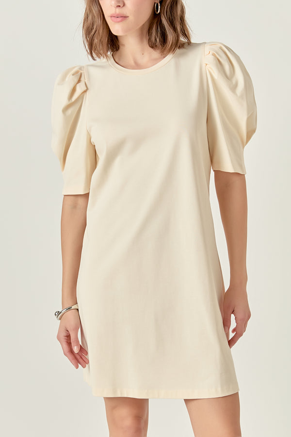 English Factory Short Puff Sleeve T Shirt Dress CREAM