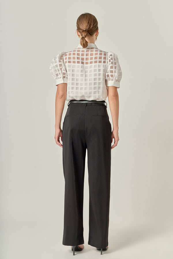 English Factory Short Sleeve Organza Grid Blouse WHITE
