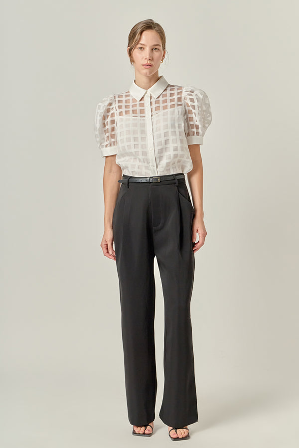 english factory Short Sleeve Organza Grid Blouse WHITE