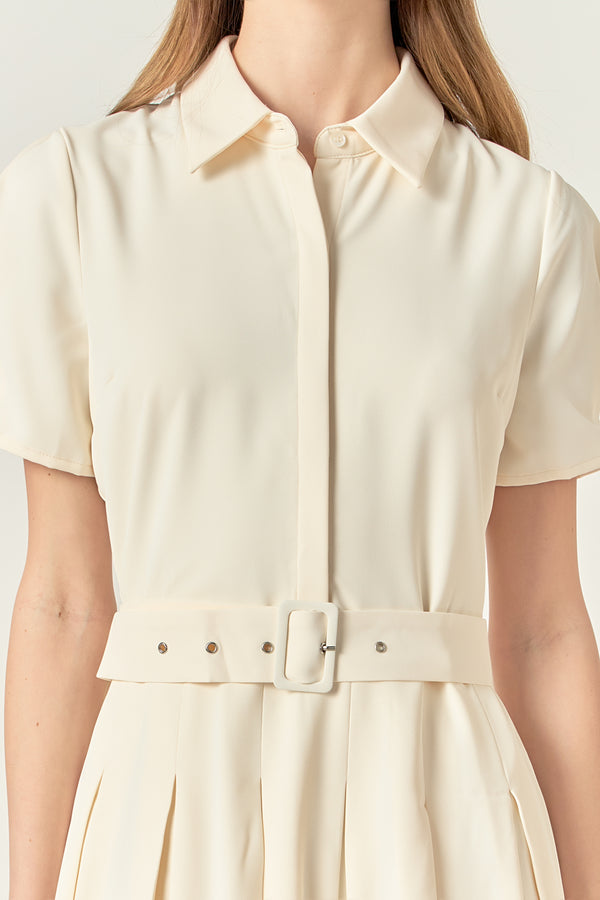 English Factory Short-Sleeve Pleated Midi Dress CREAM