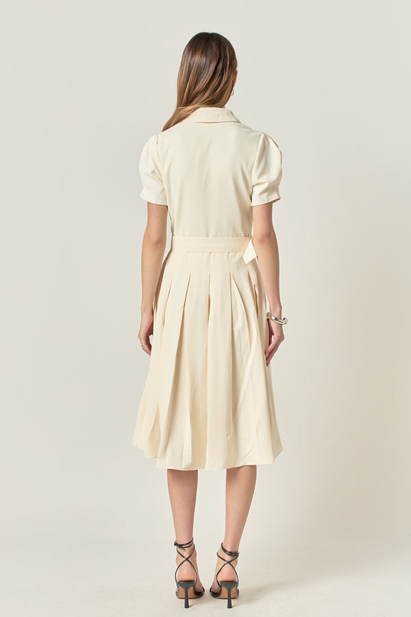 English Factory Short-Sleeve Pleated Midi Dress CREAM