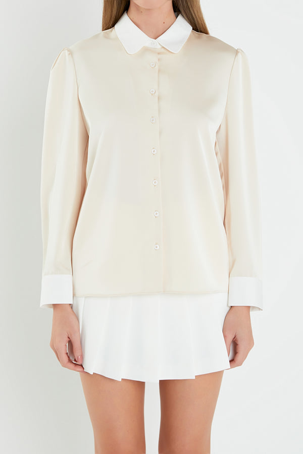 English Factory Silky Shirt With Poplin Combo Collar IVORY