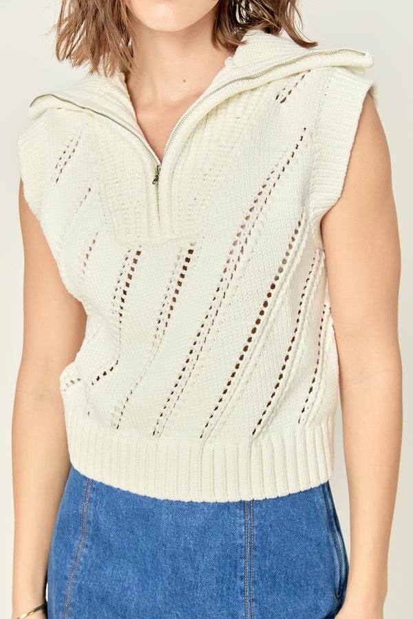 English Factory Sleeveless Collar Zip Up Knit WHITE