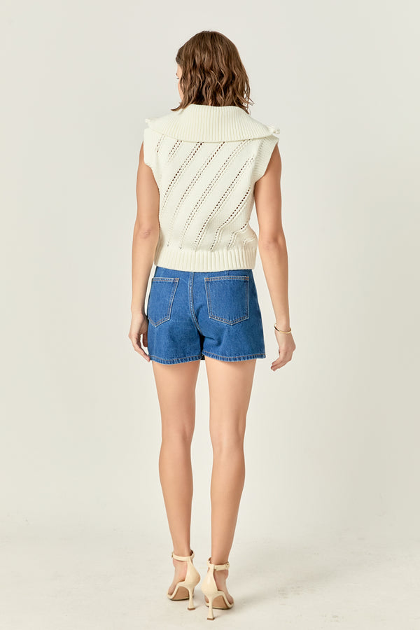 English Factory Sleeveless Collar Zip Up Knit WHITE