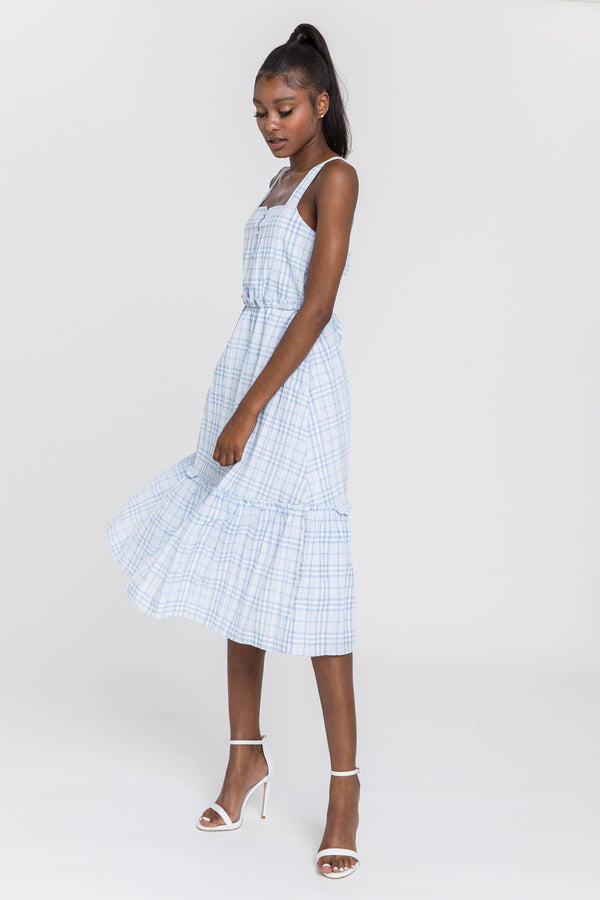 English Factory Sleeveless Midi Dress LIGHT BLUE/WHITE