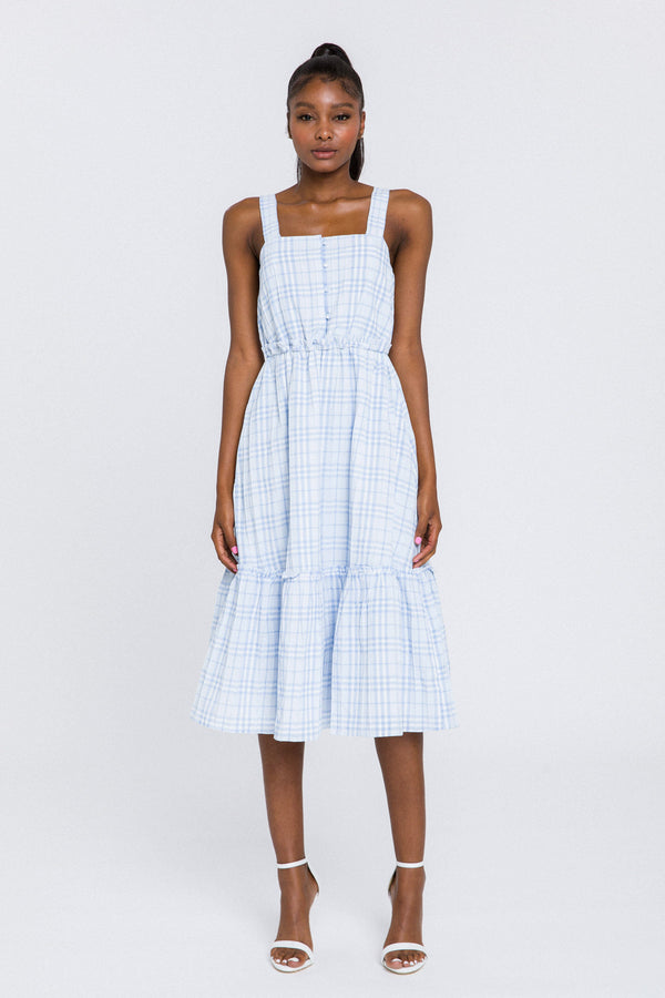 english factory Sleeveless Midi Dress LIGHT BLUE/WHITE