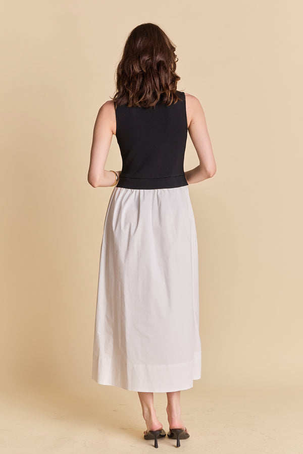 English Factory Sleeveless Mixed Media Midi Dress BLACK/WHITE