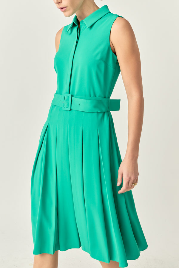 English Factory Sleeveless Pleated Midi Dress KELLY GREEN
