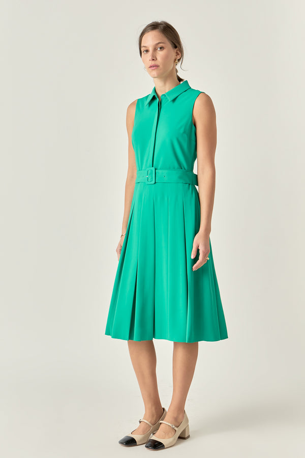 English Factory Sleeveless Pleated Midi Dress KELLY GREEN