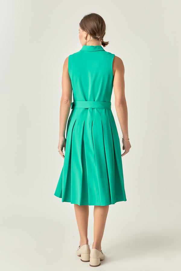 English Factory Sleeveless Pleated Midi Dress KELLY GREEN