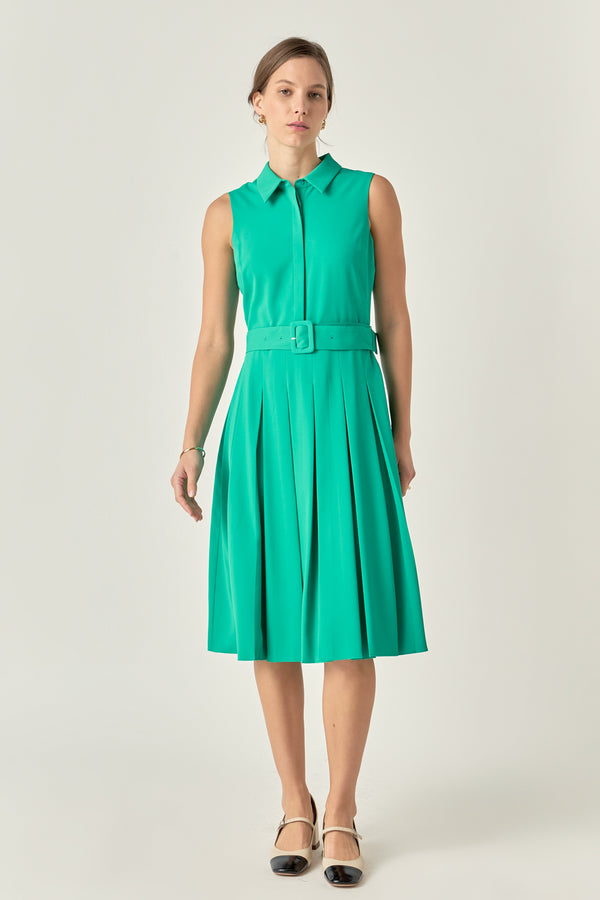english factory Sleeveless Pleated Midi Dress KELLY GREEN