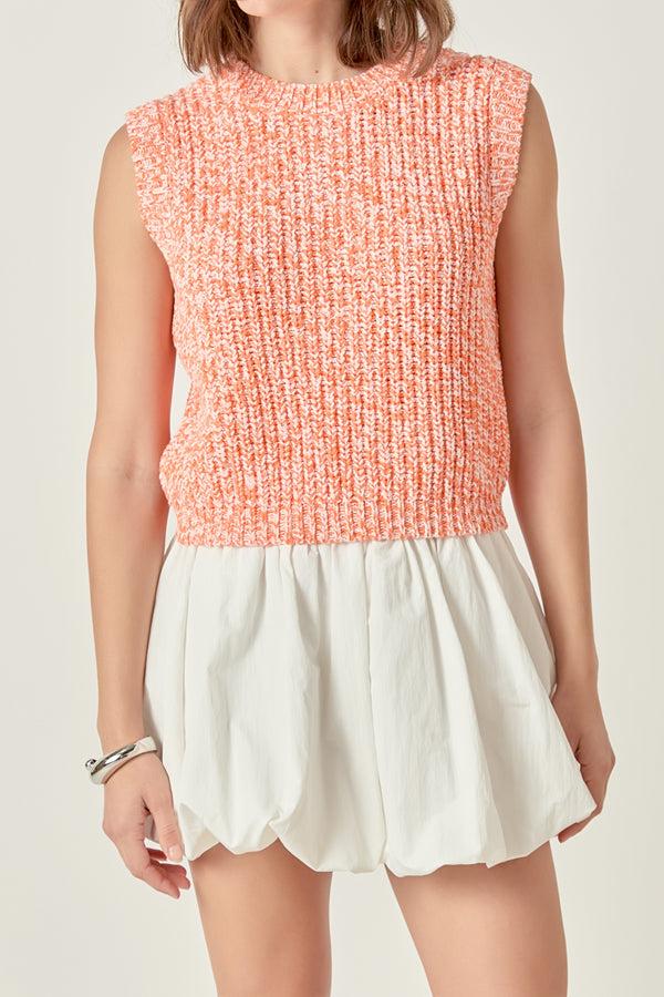 English Factory Sleeveless Ribbed Knit Sweater ORANGE/WHITE