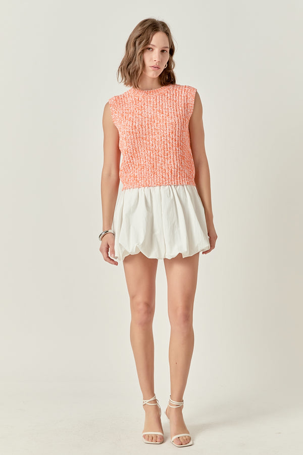 english factory Sleeveless Ribbed Knit Sweater ORANGE/WHITE
