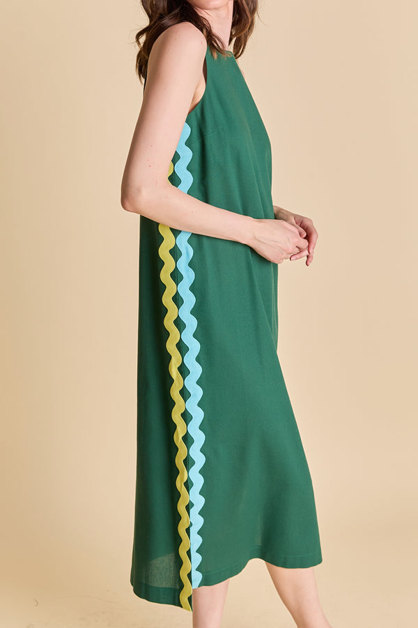 English Factory Sleeveless Ric Rac Midi Dress DARK GREEN