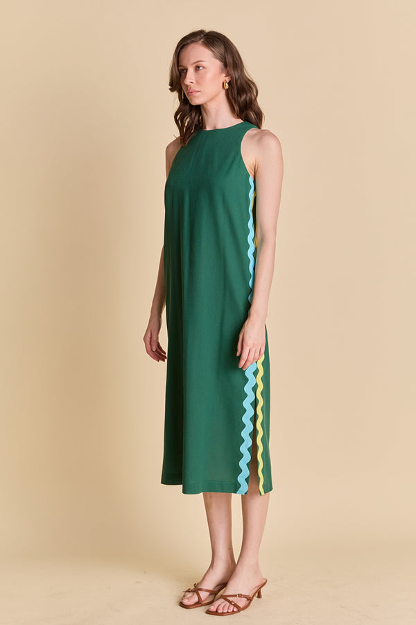 English Factory Sleeveless Ric Rac Midi Dress DARK GREEN