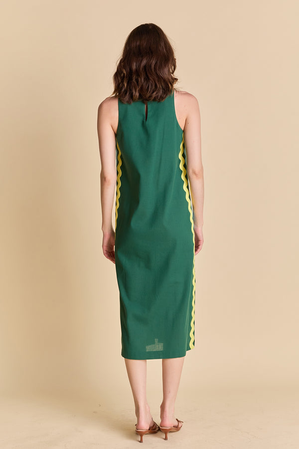 English Factory Sleeveless Ric Rac Midi Dress DARK GREEN