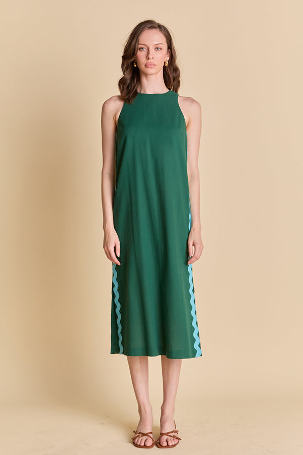 english factory Sleeveless Ric Rac Midi Dress DARK GREEN