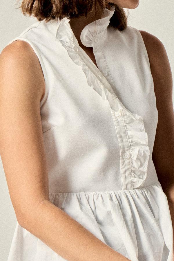 English Factory Sleeveless Ruffle Peplum Mixed Media Top WHITE