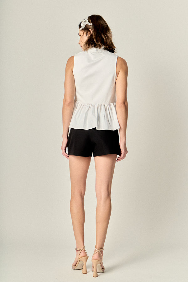 English Factory Sleeveless Ruffle Peplum Mixed Media Top WHITE
